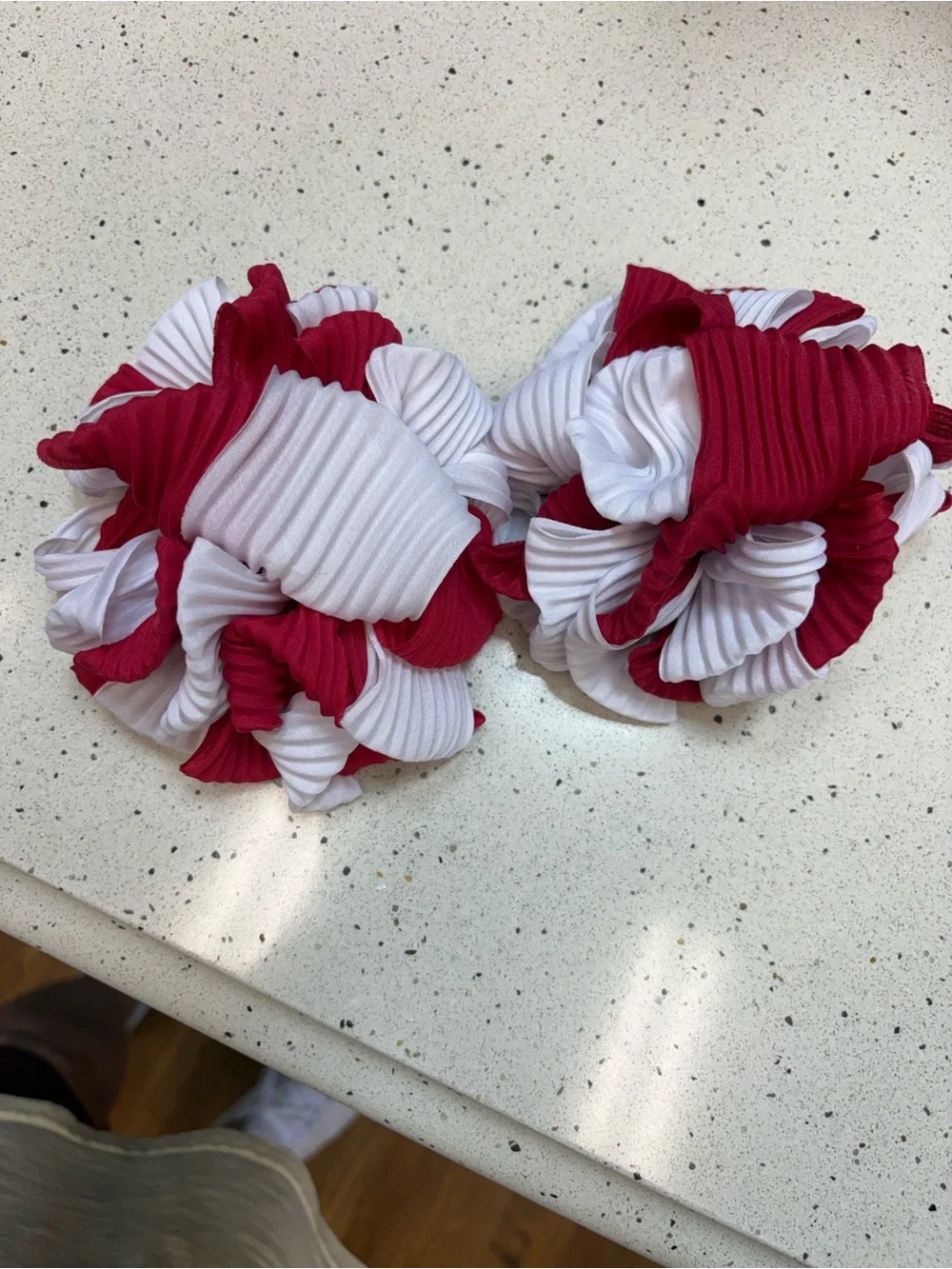 Red and White Ruffled Pom Hair Clips for Kids